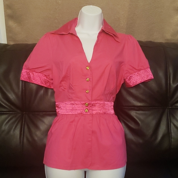Tops - Pink Button Down Peplum Top